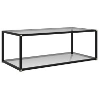 Vidaxl Modern Coffee Table With Storage Shelf, Tempered Glass And Powder-Coated Steel Construction, Transparent