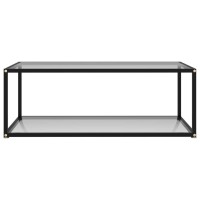 Vidaxl Modern Coffee Table With Storage Shelf, Tempered Glass And Powder-Coated Steel Construction, Transparent