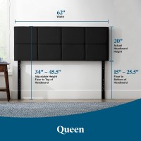 Lucid Midrise Square Channeled Upholstered Black Attach Framewall Mount Queen Headboard