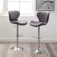 Roundhill Furniture Ellston Velvet Adjustable Swivel Barstools In Gray, Set Of 2, Grey