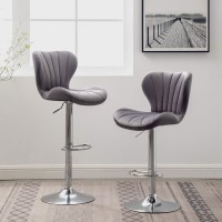 Roundhill Furniture Ellston Velvet Adjustable Swivel Barstools In Gray, Set Of 2, Grey