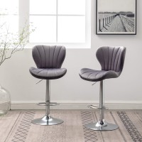 Roundhill Furniture Ellston Velvet Adjustable Swivel Barstools In Gray, Set Of 2, Grey