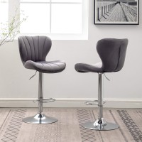 Roundhill Furniture Ellston Velvet Adjustable Swivel Barstools In Gray, Set Of 2, Grey