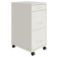 Space Solutions 18 Inch Wide Metal Mobile Organizer File Cabinet For Office Supplies With Pencil Drawer And 3 File Drawers, White