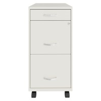 Space Solutions 18 Inch Wide Metal Mobile Organizer File Cabinet For Office Supplies With Pencil Drawer And 3 File Drawers, White