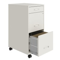 Space Solutions 18 Inch Wide Metal Mobile Organizer File Cabinet For Office Supplies With Pencil Drawer And 3 File Drawers, White