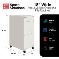 Space Solutions 18 Inch Wide Metal Mobile Organizer File Cabinet For Office Supplies With Pencil Drawer And 3 File Drawers, White