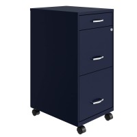 Space Solutions 18 Inch Wide Filing Cabinet Mobile Organizer With Hanging File Cabinet Folders And 3 File Office Drawers, Navy Blue