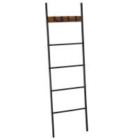 Vasagle Blanket Ladder, 5-Tier Ladder Shelf, Decorative Ladder With 4 Removable Hooks, Metal Frame, Industrial Style, Rustic Brown And Black Ulls016B01