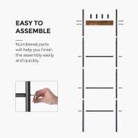 Vasagle Blanket Ladder, 5-Tier Ladder Shelf, Decorative Ladder With 4 Removable Hooks, Metal Frame, Industrial Style, Rustic Brown And Black Ulls016B01