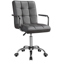 Yaheetech Mid Back Desk Chair Pu Leather Office Task Chair With Armrestslarge Seat Adjustable Chair With Wheels Grey