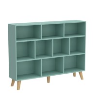 Iotxy Wooden Open Shelf Bookcase 3Tier Floor Standing Display Cabinet Rack With Legs 10 Cubes Bookshelf Tiffanygreen