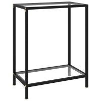 Vidaxl Modern Console Table - Tempered Glass And Powder-Coated Steel, Transparent And Black, 23.6