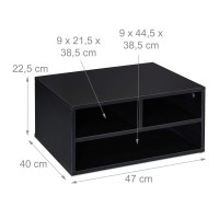 Relaxdays Stand Desk, 3 Compartments, Shelf, Mdf, Printer Holder, H X W X D 22.5 X 47 X 40 Cm, Black, 1 Item