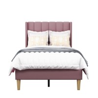 Agartt Upholstered Platform Bed Frame Twin Size With Headboard And Footboard/Wooden Slats Support/No Box Spring Needed/Easy Assembly,Pink Velvet