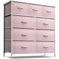 Sorbus Dresser With 9 Drawers - Furniture Storage Chest Tower Unit For Bedroom, Hallway, Closet, Office Organization - Steel Frame, Wood Top, Fabric Bins (Solid Pink, Solid)