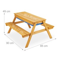 Relaxdays Children'S Furniture Set, Garden Picnic Table With Plastic Tubs For Muddling, Hwd: 49 X 90 X 85Cm, Wood, Brown