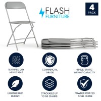 Flash Furniture Hercules Series Plastic Folding Chair Grey 4 Pack 650Lb Weight Capacity Comfortable Event Chairlightweight