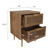 Cozayh Rustic Farmhouse Woven Fronts Nightstand, Storage End Table With 2 Drawers, Industrial Farmhouse Accent Furniture For Bedroom