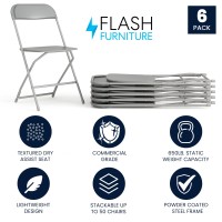 Flash Furniture Hercules Series Plastic Folding Chair Grey 6 Pack 650Lb Weight Capacity Comfortable Event Chairlightweight