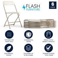 Flash Furniture Hercules Series Plastic Folding Chair Beige 6 Pack 650Lb Weight Capacity Comfortable Event Chairlightweight