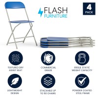 Flash Furniture Hercules Series Plastic Folding Chair Blue 4 Pack 650Lb Weight Capacity Comfortable Event Chairlightweight