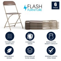 Flash Furniture Hercules Series Plastic Folding Chair Brown 6 Pack 650Lb Weight Capacity Comfortable Event Chairlightweight