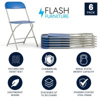 Flash Furniture Hercules Series Plastic Folding Chair Blue 6 Pack 650Lb Weight Capacity Comfortable Event Chairlightweight