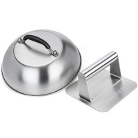 Hulisen Cheese Melting Dome Smashed Burger Press 55 Square Grill Press With 9 Basting Cover Stainless Steel Burger Smas