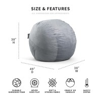 Big Joe Fuf Large Foam Filled Bean Bag Chair With Removable Cover  Gray Plush  Soft Polyester  4 Feet Big