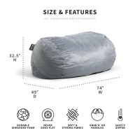 Big Joe Fuf Media Lounger Foam Filled Bean Bag Chair With Removable Cover  Gray Plush  Soft Polyester  6 Feet Giant