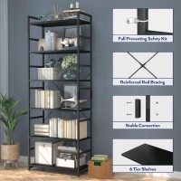 Numenn 6 Tier Bookshelf Tall Bookcase Shelf Storage Organizer Modern Book Shelf For Bedroom Living Room And Home Office Blac