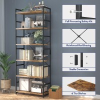 Numenn 6 Tier Bookshelf Tall Bookcase Shelf Storage Organizer Modern Book Shelf For Bedroom Living Room And Home Office Vint