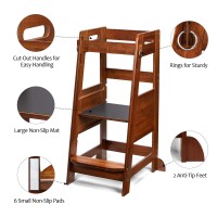 Toetol Bamboo Toddler Kitchen Step Stool Helper Standing Tower Height Adjustable With Anti-Slip Protection
