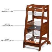 Toetol Bamboo Toddler Kitchen Step Stool Helper Standing Tower Height Adjustable With Anti-Slip Protection