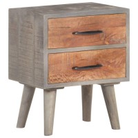 vidaXL Solid Rough Mango Wood Bedside Cabinet Bedside Table Nightstand Telephone Stand Wooden End Side Cabinet Bedroom Home Furniture Gray