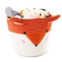 Lotfancy Large Cotton Rope Storage Basket, Fox Woven Basket For Nursery, Kids Toy Organizer For Cats, Dogs, 15.7X13?? H Cute Animal Laundry Hamper For Playing Room, Bed Room