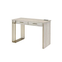 Acme Tyeid Wooden Writing Desk With Usb Port In Antique White And Gold