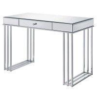 Acme Critter 1-Drawer Writing Desk With Metal Sled Base In Mirrored And Chrome