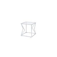 Acme Virtue Square Glass Top End Table With Metal Base In Clear And Chrome