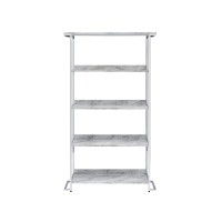 Acme Visage 5 Faux Marble Tiers Bookcase With Metal Frame In White And Chrome