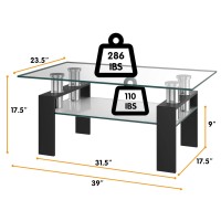 Tangkula Rectangular Glass Coffee Table, Modern Side Coffee Table W/Lower Shelf, Tempered Glass Tabletop & Metal Legs, Suitable For Living Room Office (Black)