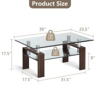 Tangkula Rectangular Glass Coffee Table, Modern Side Coffee Table W/Lower Shelf, Tempered Glass Tabletop & Metal Legs, Suitable For Living Room Office (Coffee)