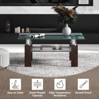 Tangkula Rectangular Glass Coffee Table, Modern Side Coffee Table W/Lower Shelf, Tempered Glass Tabletop & Metal Legs, Suitable For Living Room Office (Coffee)