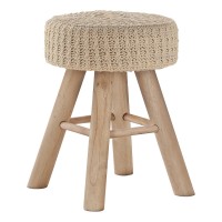 Monarch Specialties I 9012 Round Foot Stool with Padded Seat and Wooden Legs and Footrests Small Upholstered Ottoman 16 H B