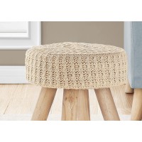 Monarch Specialties I 9012 Round Foot Stool with Padded Seat and Wooden Legs and Footrests Small Upholstered Ottoman 16 H B