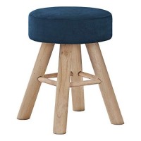 Monarch Specialties I 9011 Ottoman Pouf Footrest Foot Stool 12 Round Velvet Wood Legs Blue Natural contemporary Modern