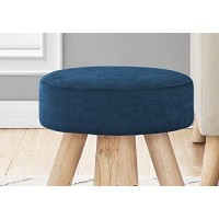 Monarch Specialties I 9011 Ottoman Pouf Footrest Foot Stool 12 Round Velvet Wood Legs Blue Natural contemporary Modern