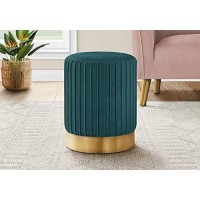 Monarch Specialties I 9019 Cylindrical Pouf with Pleated Sides Padded Seat and Metal Base Small Upholstered Ottoman 18 H T