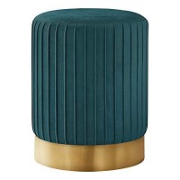 Monarch Specialties I 9019 Cylindrical Pouf with Pleated Sides Padded Seat and Metal Base Small Upholstered Ottoman 18 H T